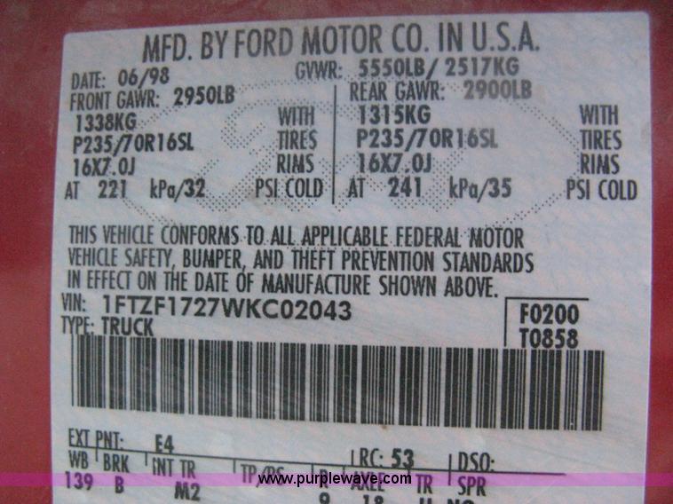 image for item H6456 1998 Ford F150 XLT pickup truck
