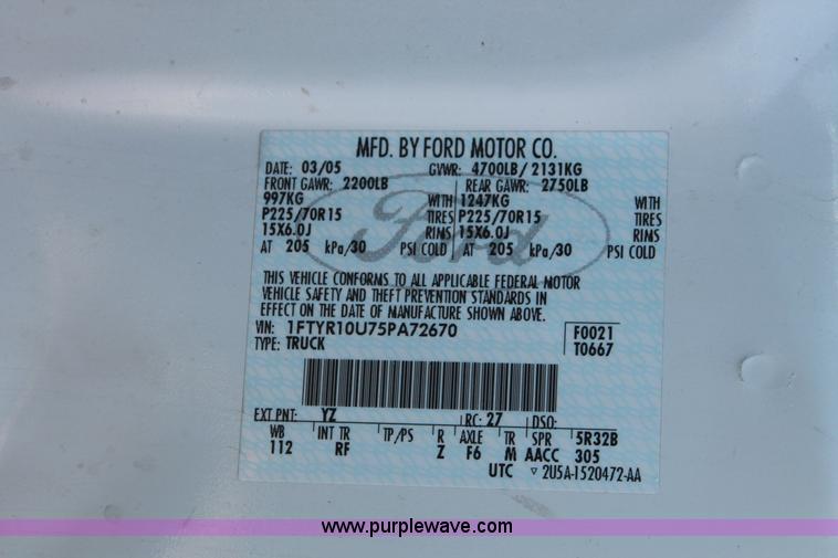 image for item I7810 2005 Ford Ranger pickup truck