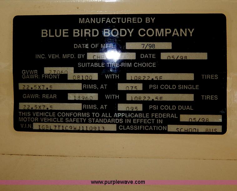 image for item I4345 1999 Chevrolet Blue Bird school bus