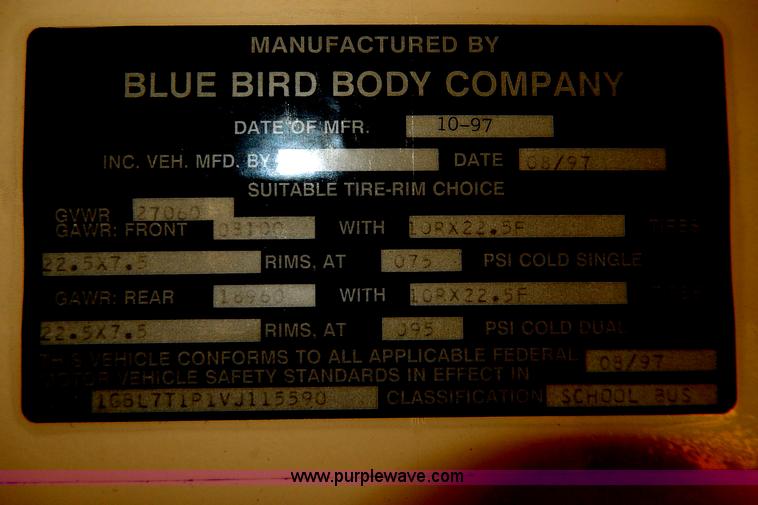 image for item I4456 1997 Chevrolet B7 Blue Bird school bus