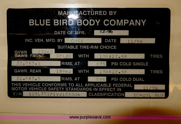 image for item I4457 1997 Chevrolet B7 Blue Bird school bus