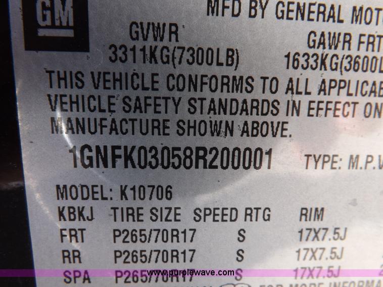 image for item I7677 2008 Chevrolet Tahoe Police SUV