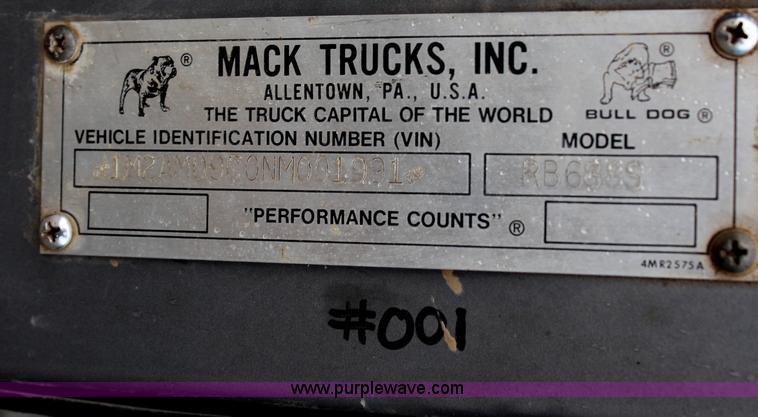 image for item H6509 1992 Mack RD688S quad axle dump truck