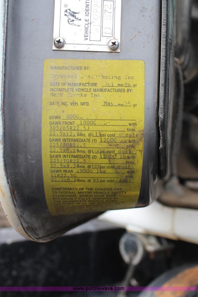 image for item H6510 1994 Mack RS688S quad axle dump truck