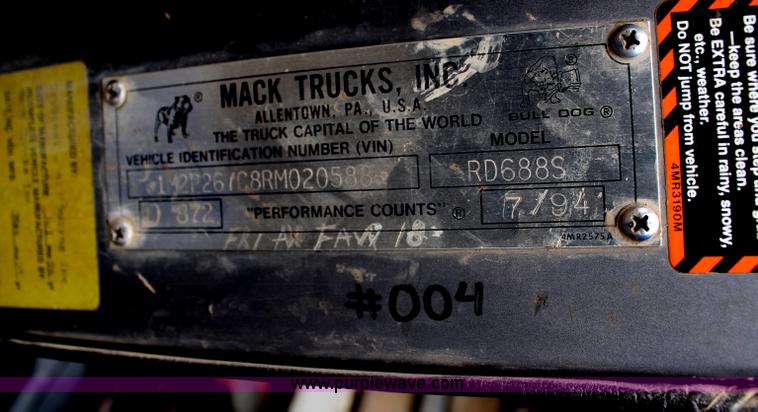 image for item H6510 1994 Mack RS688S quad axle dump truck