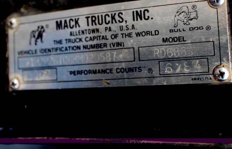 image for item H6512 1994 Mack RS688S quad axle dump truck