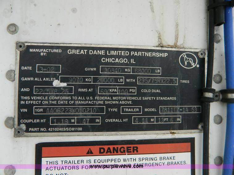 image for item D6010 2003 Great Dane reefer trailer