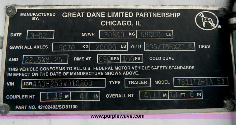 image for item D6013 2003 Great Dane reefer trailer