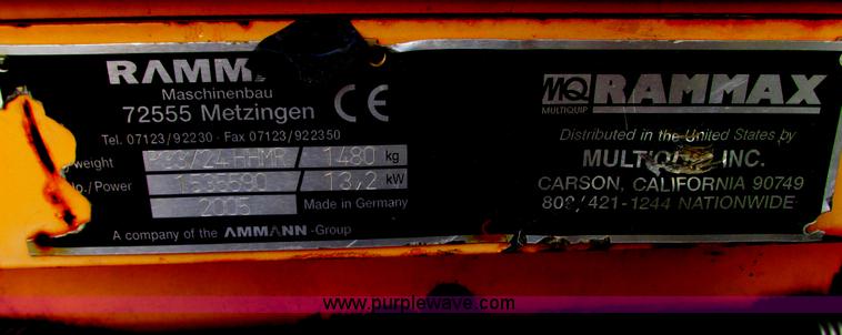image for item G9246 2005 Multiquip Rammax P33/24HHMR walk-behind vibratory trench compactor