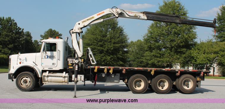 image for item I7757 2002 Freightliner FLD120SD triple axle semi truck with Palfinger knuckle boom crane