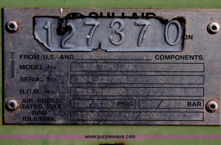 image for item I8199 1998 Sullair 185 DPQ-JD mobile compressor