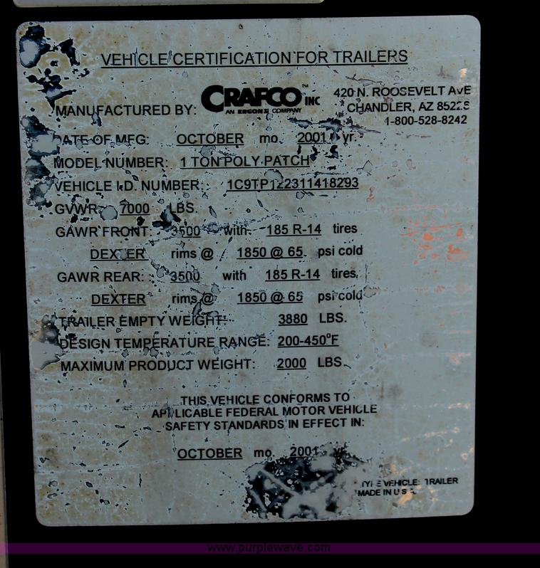 image for item I8206 2001 Crafco one ton poly patch machine