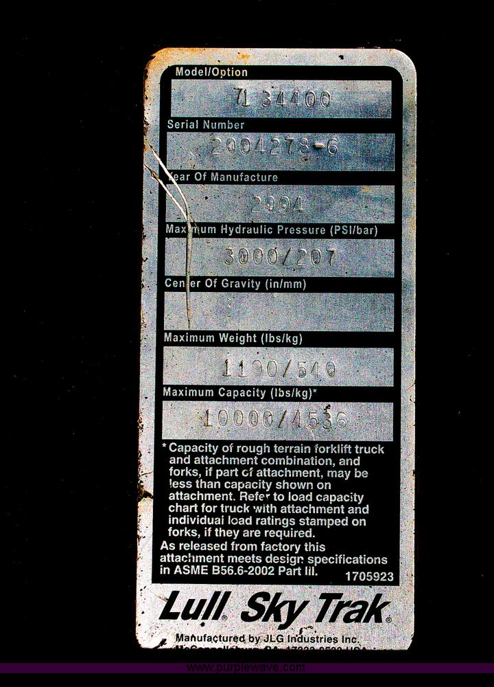 image for item AV9138 2004 Lull Sky Trak 48" hydraulic tilt carriage mast