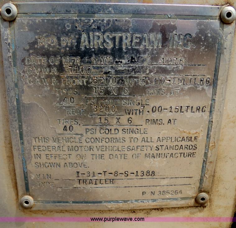 image for item B4793 1978 Airstream Sovereign travel trailer