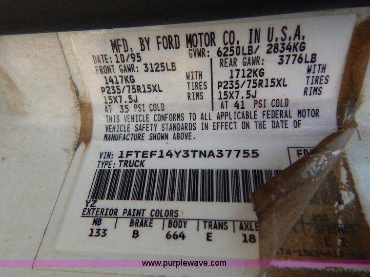 image for item G3480 1996 Ford F150 XL pickup truck