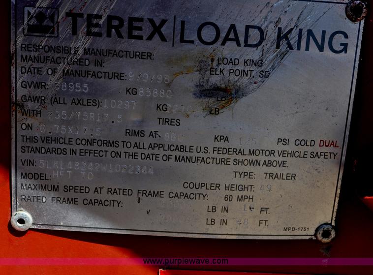 image for item G6152 1998 Load King tandem axle equipment trailer