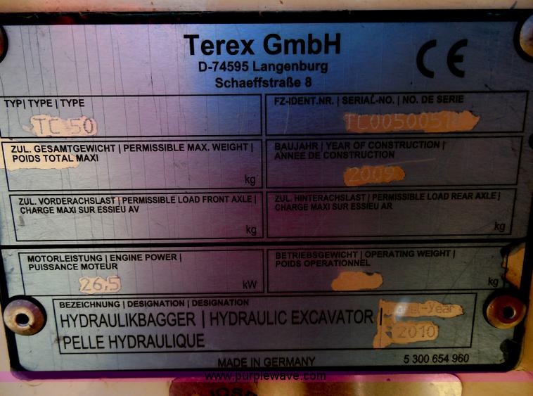image for item G8977 2010 Terex TC50 compact excavator