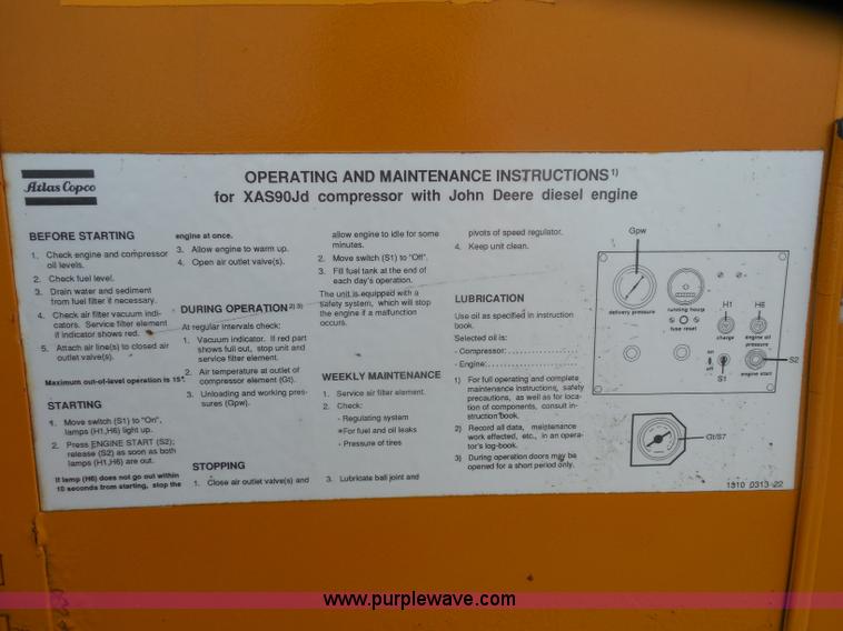 image for item G8979 1993 Atlas Copco XA590JD portable air compressor