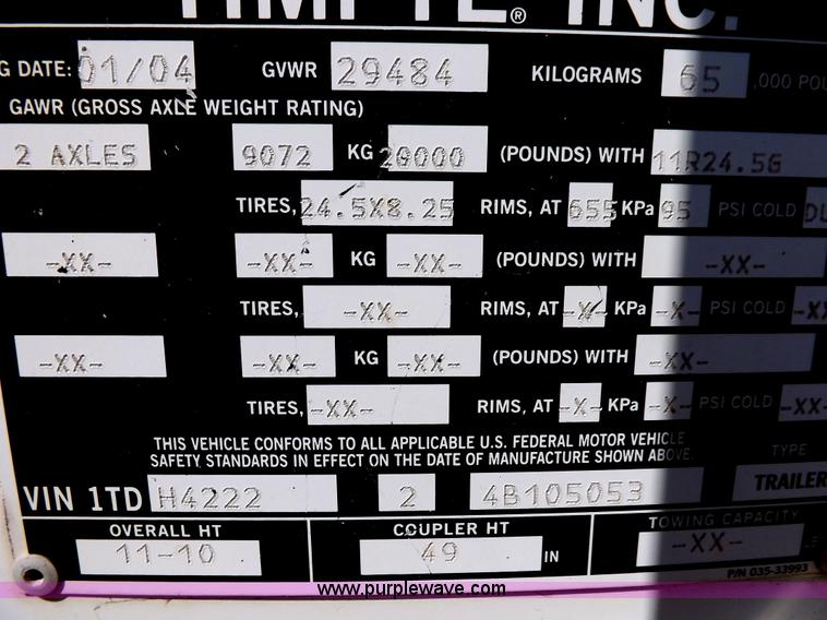 image for item I7597 2004 Timpte Super Hopper grain trailer