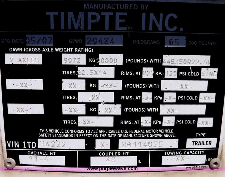 image for item I7598 2008 Timpte Super Hopper grain trailer