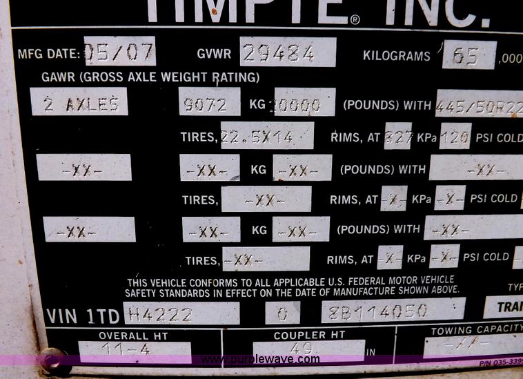 image for item I7599 2008 Timpte Super Hopper grain trailer