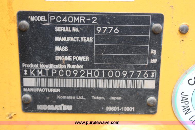 image for item H6607 2007 Komatsu PC40MR-2 mini excavator