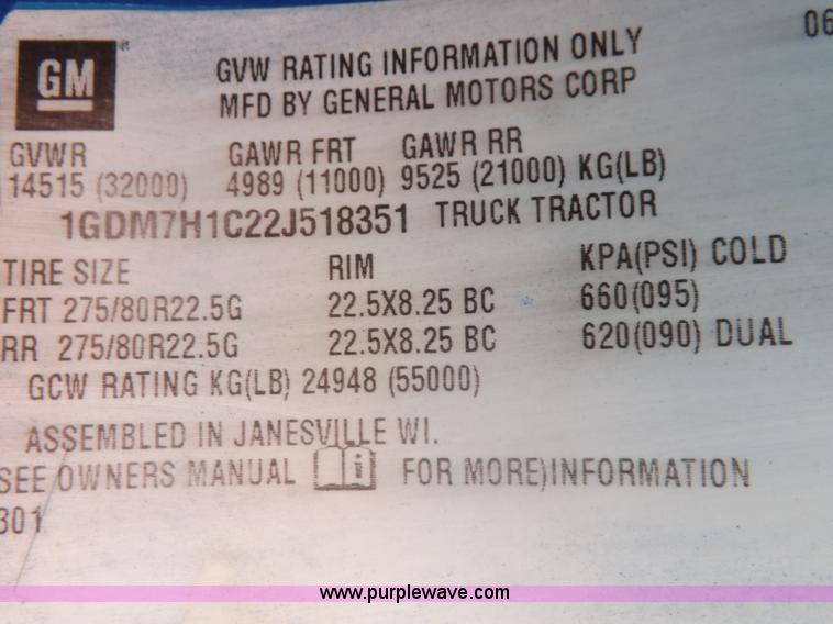 image for item I7620 2002 GMC C7500 dump truck