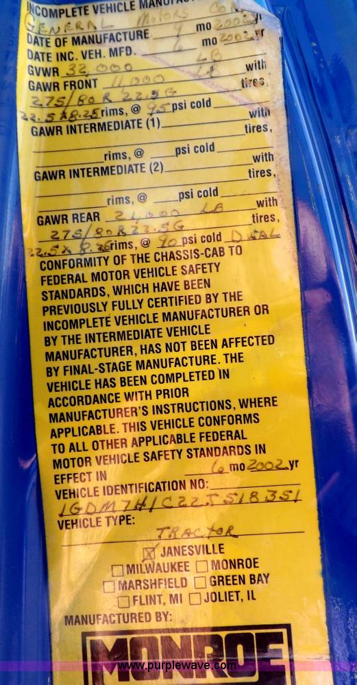 image for item I7620 2002 GMC C7500 dump truck