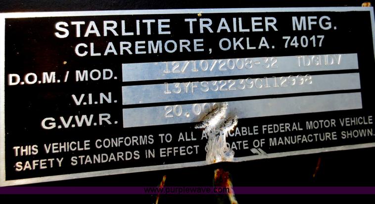 image for item D5951 2009 Starlite TDGNDV gooseneck trailer