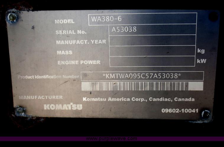 image for item D5953 2007 Komatsu WA380-6 wheel loader