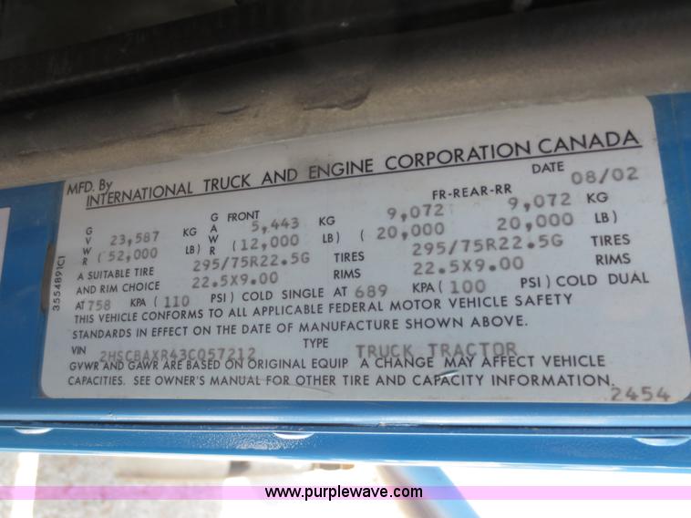 image for item D5955 2003 International 9100i semi truck