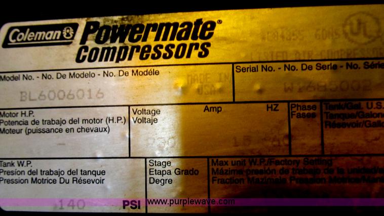 image for item G2094 Coleman Powermate BlackMax air compressor