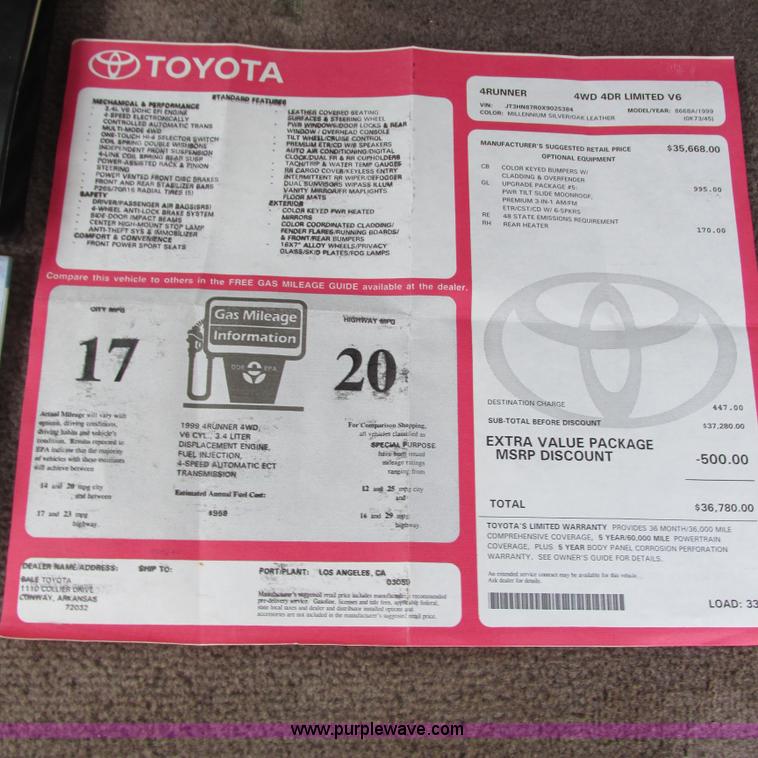 image for item I4982 1999 Toyota 4Runner Limited SUV