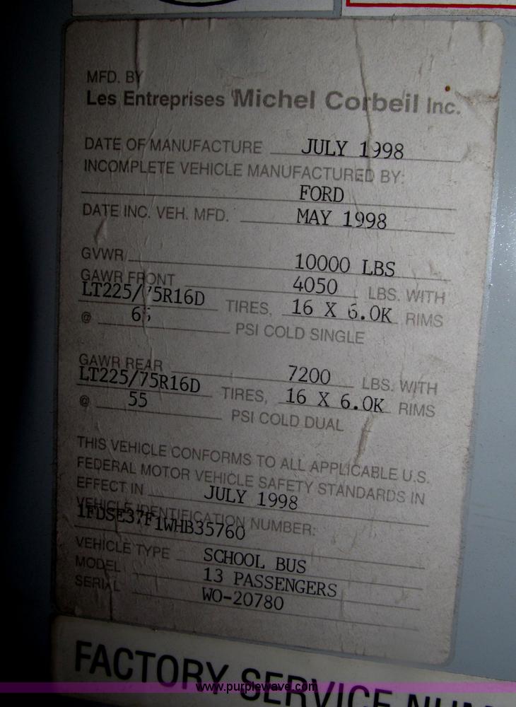 image for item F7125 1998 Ford Econoline 350 school bus