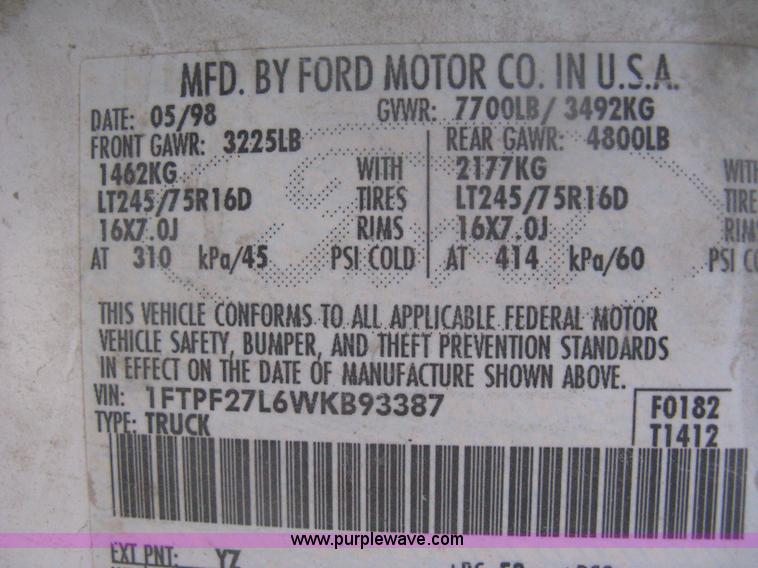 image for item H6398 1998 Ford F250 XL pickup truck