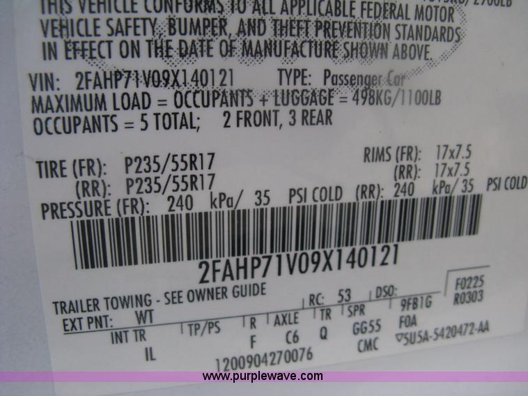 image for item H6426 2009 Ford Crown Victoria Police Interceptor