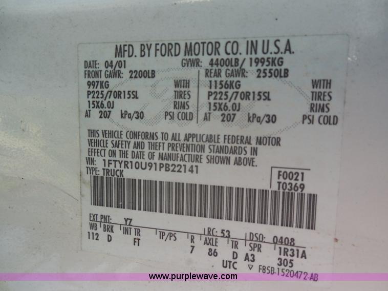 image for item H6672 2001 Ford Ranger pickup truck