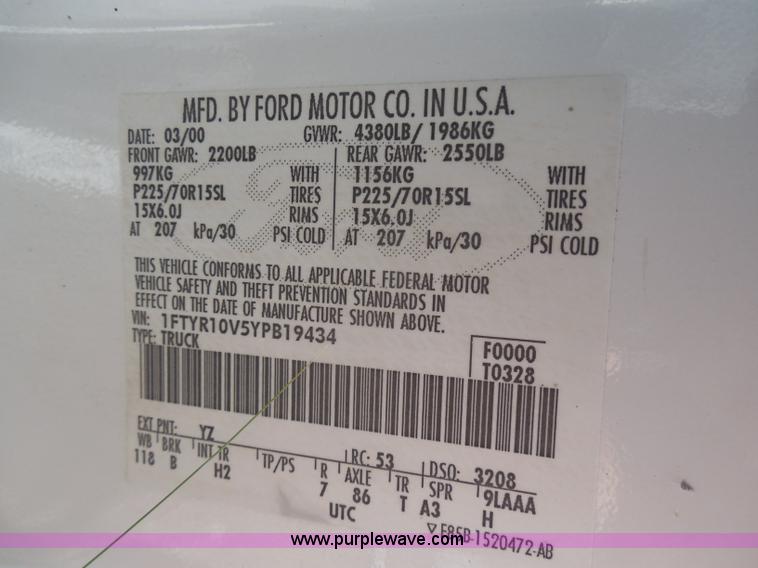 image for item H6673 2000 Ford Ranger pickup truck