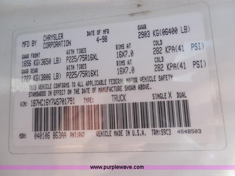 image for item H6677 1998 Dodge Ram 1500 pickup truck