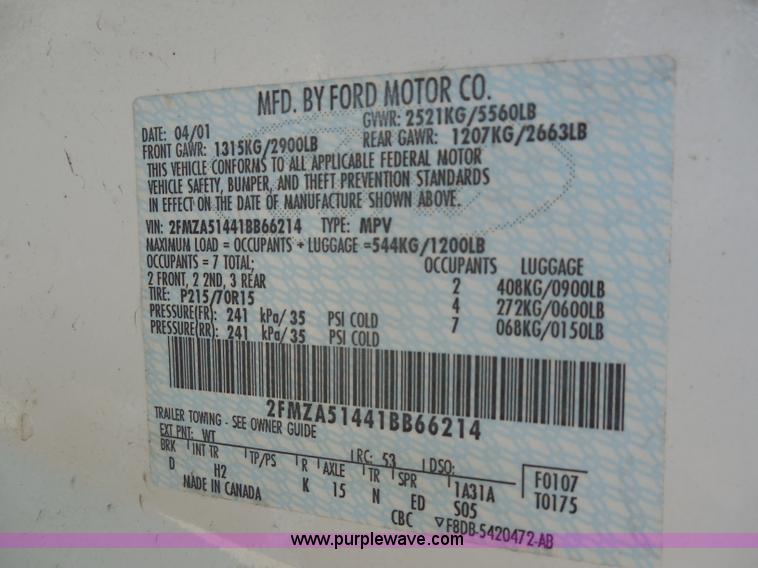 image for item H6696 2001 Ford Windstar LX van