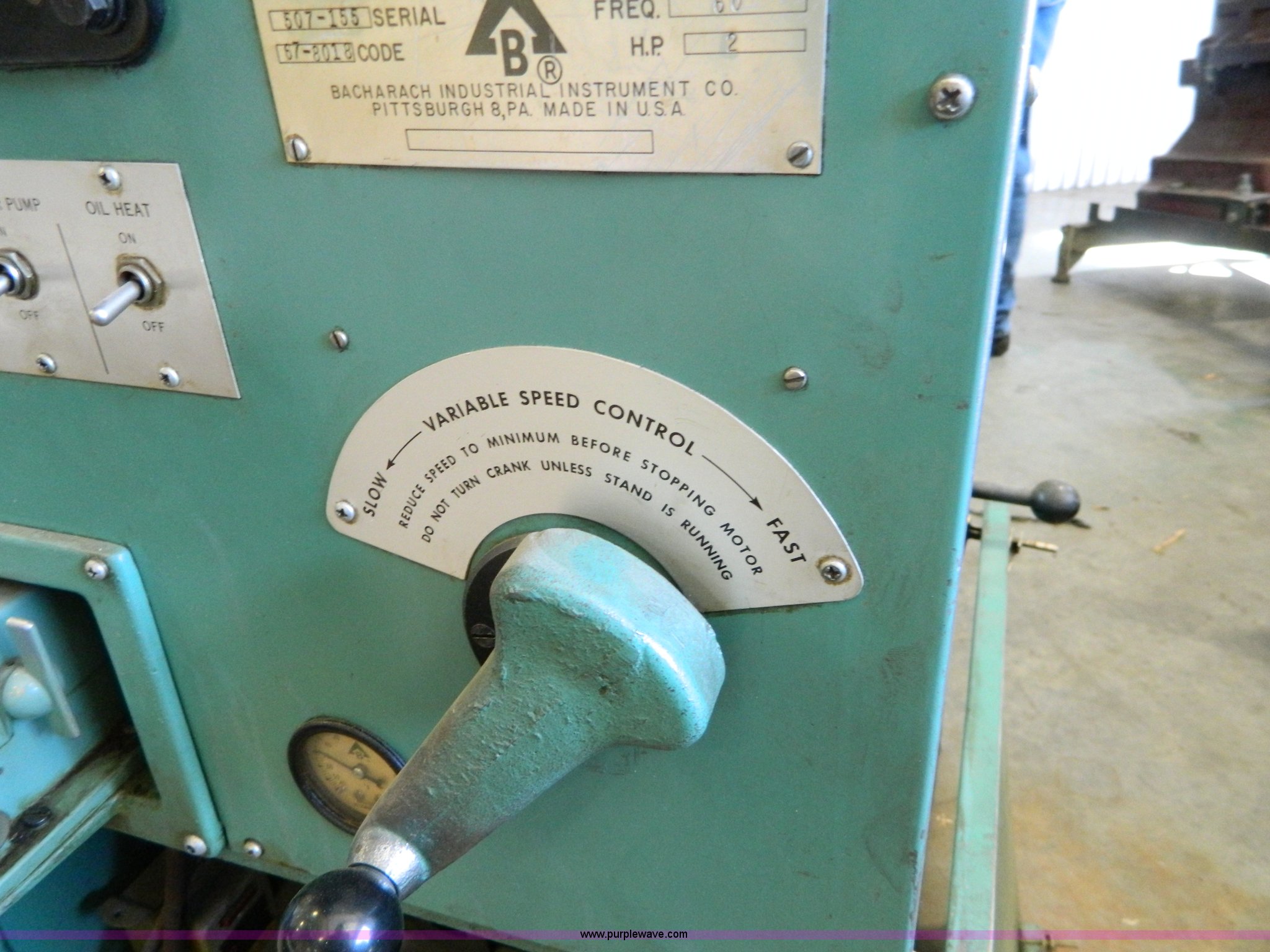 Bacharach fuel pump test stand in Goodland, KS Item AD9040 sold