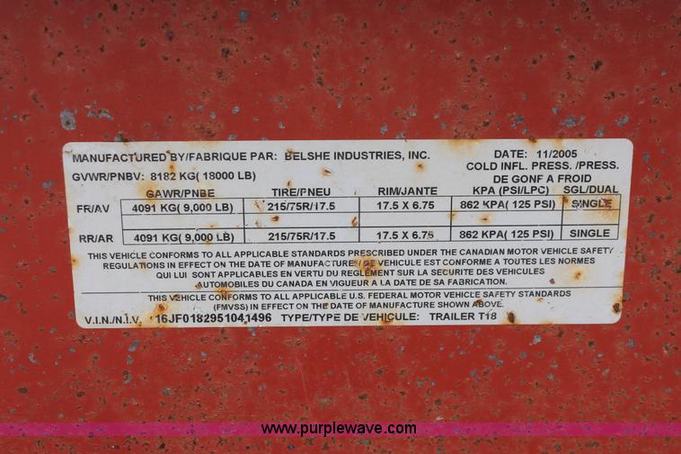 image for item H6364 2005 Belshe equipment trailer