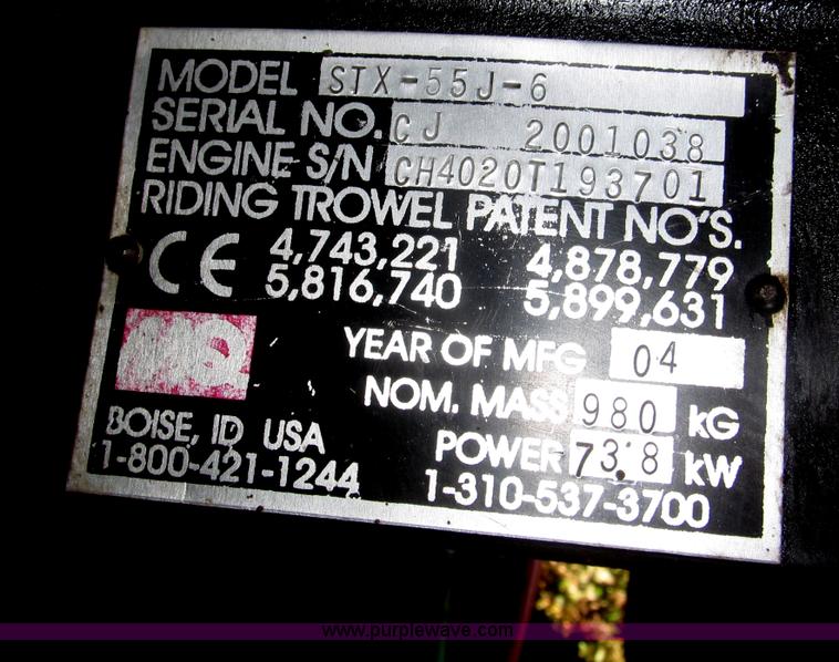 image for item F7129 2004 Whiteman STX-55J-6 non-overlapping 10' trowel