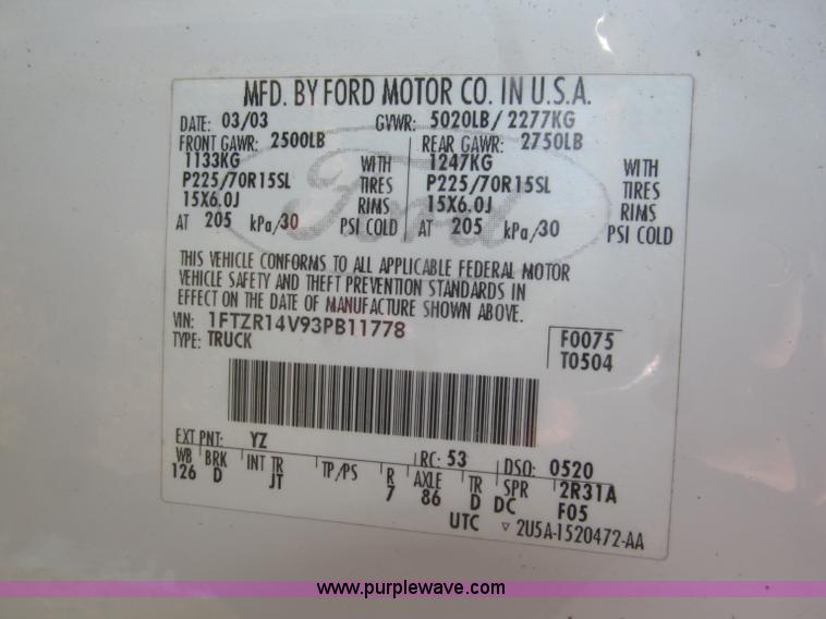 image for item F7131 2003 Ford Ranger XL Ext. Cab pickup truck