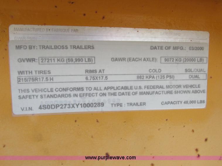 image for item E7358 2000 Trailboss triple axle tag trailer