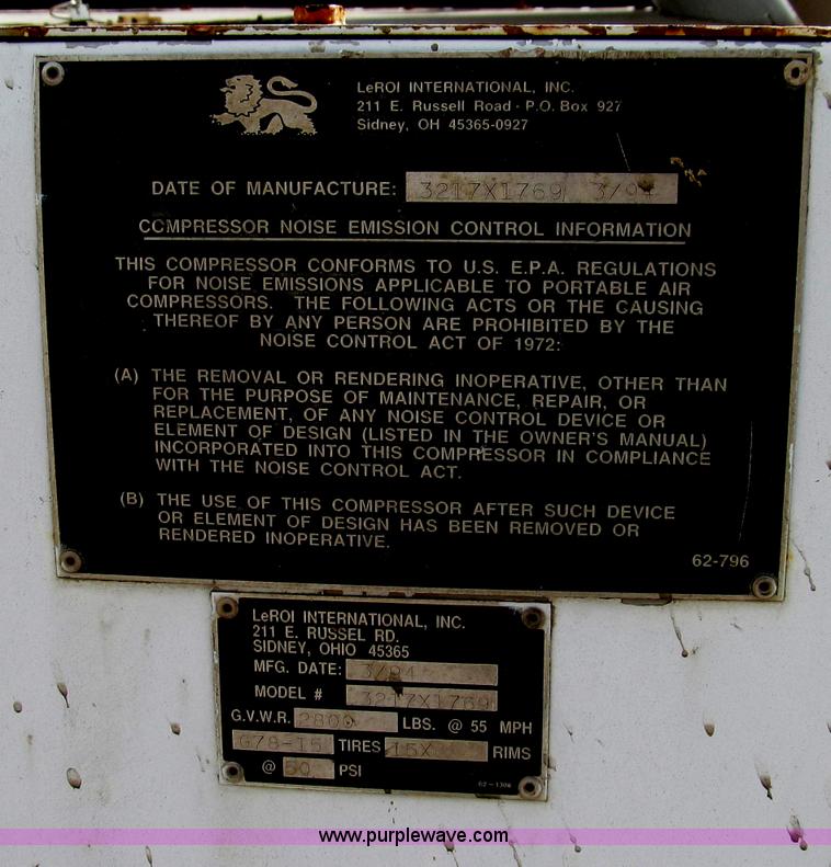 image for item G2100 1994 Leroi 3217X1769 air compressor