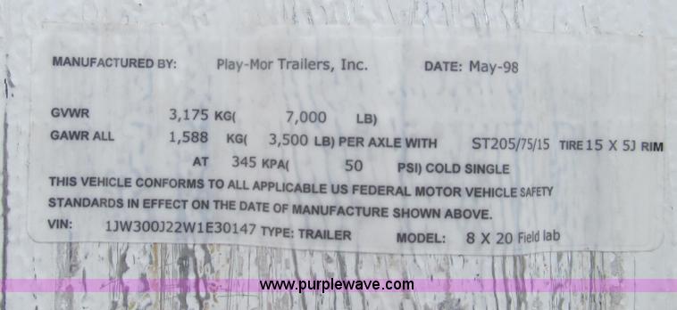 image for item G2102 1998 Play-Mor office trailer