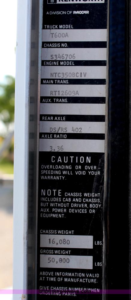 image for item H6831 1987 Kenworth T600A dump truck