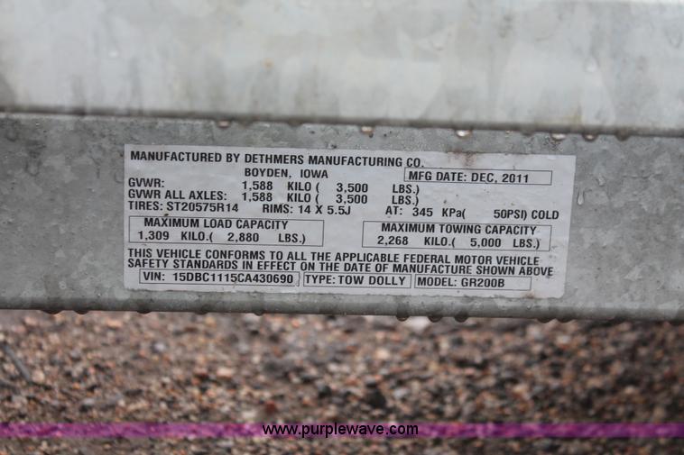 image for item H4223 2011 Dethmers GR200B car dolly