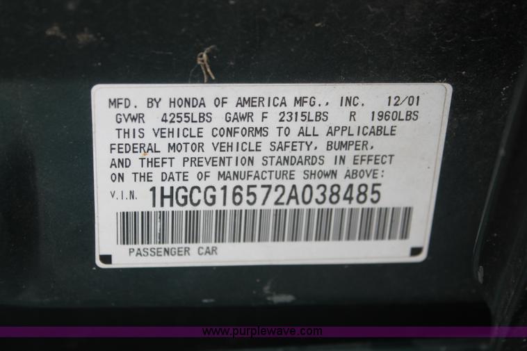 image for item H4236 2002 Honda Accord EX